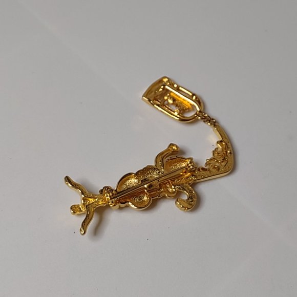 Cute Gold Tone Cat And Bird Cage Brooch - Picture 6 of 10